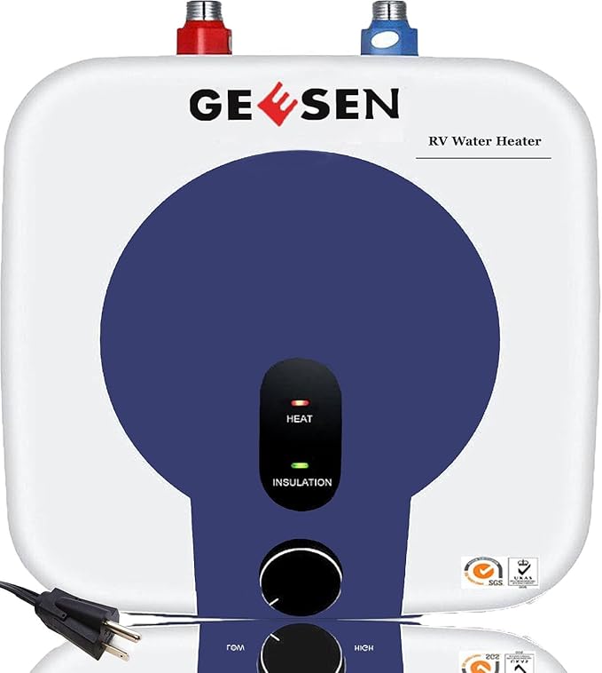 2.5 Gallon Mini Hot Water Heater 1500W, Small Under Sink Counter RV TR Endless Trailer Kitchen Compact Point-of-Use, 16” Long 1/2”FIP Stainless Steel Water Hoses 9L