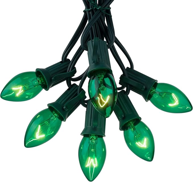 Brightown 25-Pack C7 Christmas Replacement Bulbs, C7 Green Incandescent Bulbs for Christmas Light Strings, E12 Candelabra Base, 5 Watt