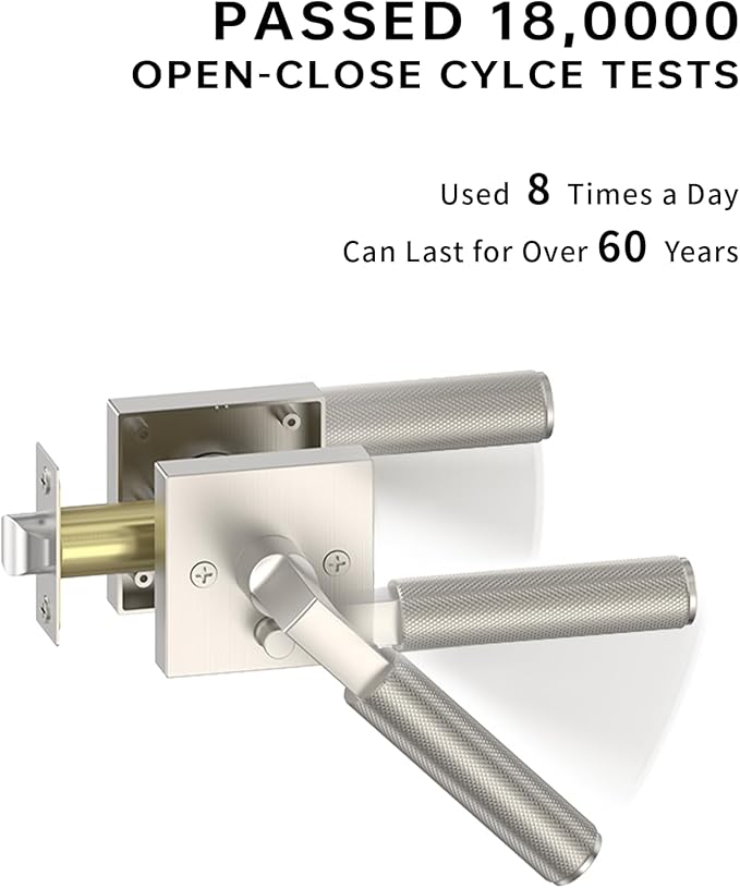 Asidrama 1 Pack Brushed Nickel Privacy Door Handles, Door Lever with Door Knobs Indoor for Bedroom or Bathroom, Heavy Duty Door Handles Interior with Locks for Left Right Sided Doors