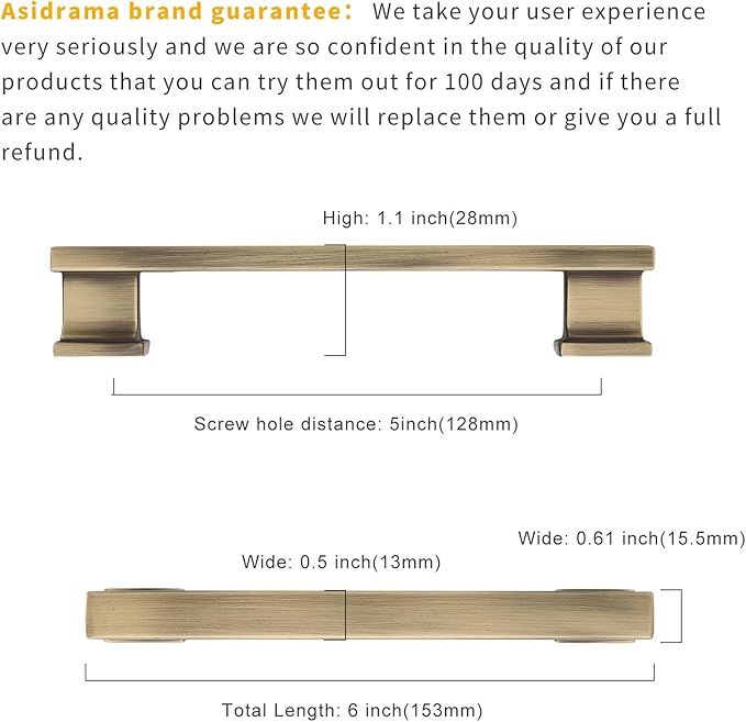 Asidrama 10 Pack 5 Inch(128mm) Brushed Antique Brass Kitchen Cabinet Handles, Cabinet Pulls Kitchen Cabinet Hardware for Cupboard Drawer Pulls