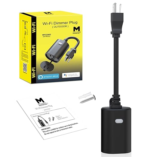 WiFi Dimmer Plug Outdoor Smart Outlet Compatible with Alexa and Google Assistant, IP65 Waterproof for Dimmable String Lights, No Hub Required, Max Power 400W, ETL and FCC listed(MP22WD)