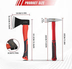 2-Piece Outdoor Axe and Engineer Hammer Set, 13.8" Camping Hatchet with Forged Steel Blade & 400g Cross Peen Hammer, Shock-Absorbing Grip, for Wood Splitting, Bushcraft, DIY, Metalworking