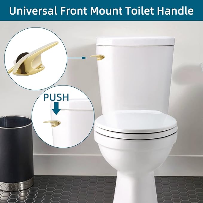 Universal Metal Front Mount Toilet Handle Replacement Kit Compatible with Kohler Toilet Tank Parts, Toilet Flush Lever Handle with Flapper Chains, Polished Gold