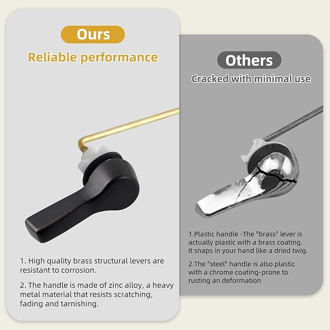 iFealClear 2 Pack Universal Metal Toilet Tank Flush Lever Replacement, Solid Brass Front Mount Handle Toilet Tank Trip Lever with 2 Pieces Stainless Steel Flapper Chains, Oil Rubbed Bronze