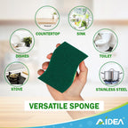 AIDEA Heavy-Duty Scrub Sponges, 24Count, Sponge for Non-Coated Cookware, Kitchen Sponges for Dishes, Scrubbing Power for Tough Messes, Cleaning Sponge for Kitchen, Bathroom, Household