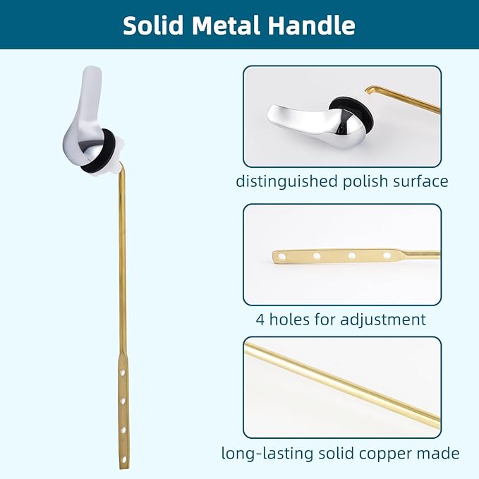 Hygie Rinse Metal Toilet Handle Replacement Kit Universal Front Mount Fit, Toilet Lever Compatible with American Standard/Glacier Bay/Gerber, Toilet Flush Handle with Flapper Chain, White