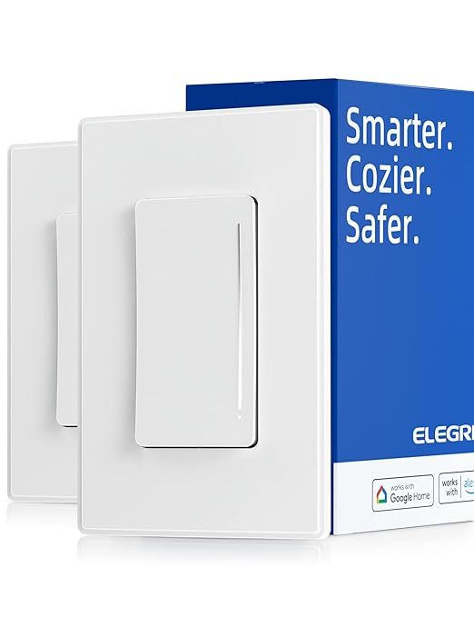 ELEGRP Smart Dimmer Light Switch DTR10, Single Pole Setup, 2.4GHz Wi-Fi Touch Dimmer Compatible with Alexa and Google Assistant, Needs Neutral Wire, No Hub Required, UL and FCC Listed, White, 2 Pack