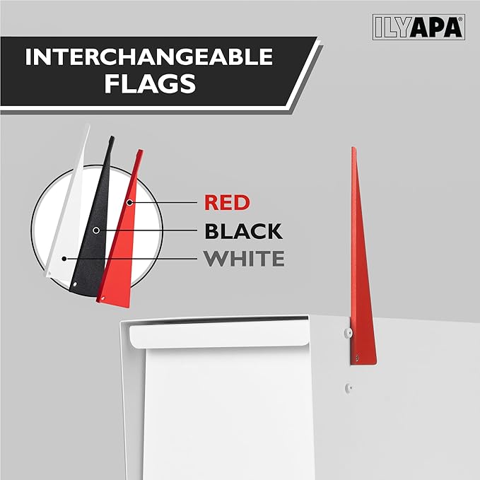 Ilyapa Modern Mailbox for Post Mount - White with White Door Powder Coated Steel, Waterproof Letter Box for Parcels, with Recessed Magnetic Close Door