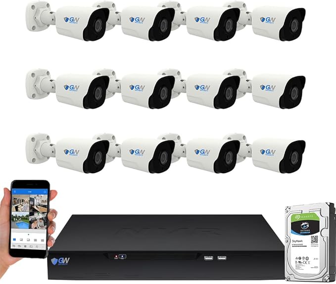 GW Security 16 Channel NVR UltraHD 4K Face Recognition NDAA & TAA Compliant Security Camera System with 12 x 8MP @25FPS Outdoor & Indoor PoE Bullet Cameras, 10 Smart AI Functions