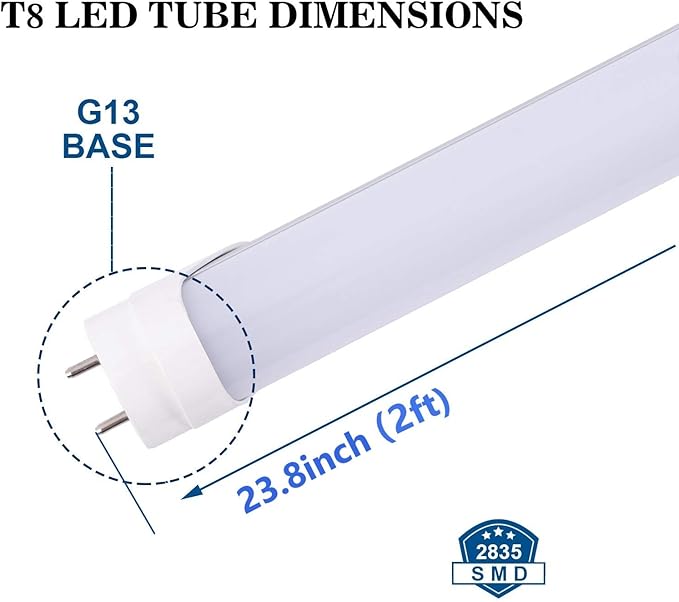 12pcs 2FT 10W T8 Tube Light White Daylight 6000k T8 LED Bulbs Household Lights Ballast Bypass G13 Base 2 Foot Milky Cover Fluorescent Tube lamp Replacement AC100-277V (10w Milky, 12 Count)