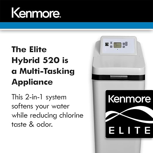 Kenmore Elite 520 Hybrid Water Softener & Whole House Filtration System – NSF-Certified 2-in-1 Softener + Filter – Great Tasting Drinking Water from Whole Home Softener