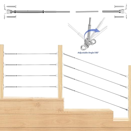 CKE 10 Pairs Cable Railing Kit 1/8" Swage Toggle Turnbuckle Hardware T316 Stainless Steel Cable Railing Hardware for Wood Post, Angle 180° Adjustable Stairs Deck Cable Railing Kit 20 Cable Lines, CR25