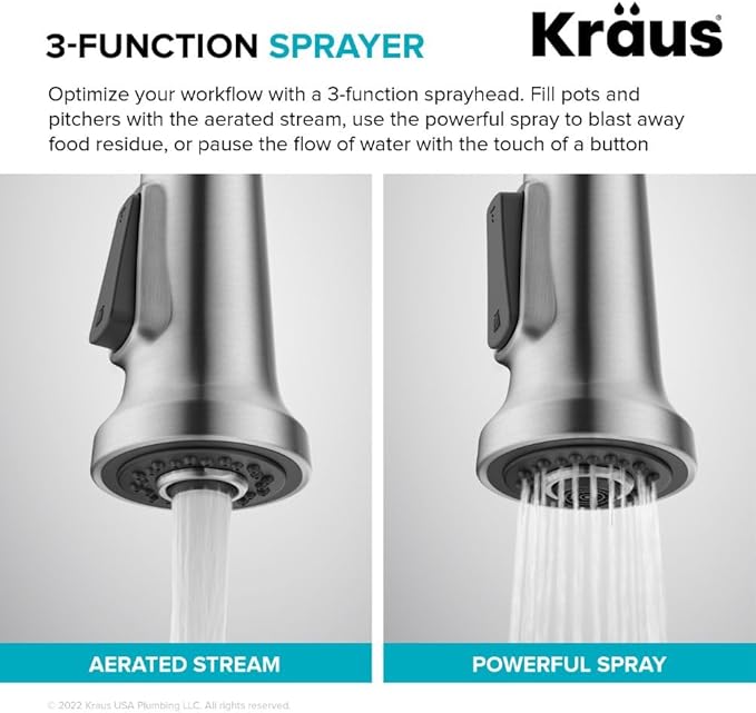 KRAUS Britt Commercial Style Single Handle Pull Down Kitchen Faucet in Spot-Free Stainless Steel/Matte Black, KPF-1691SFSMB