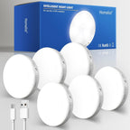 Homelist 6 Pack Motion Sensor Light Indoor, Rechargeable Puck Lights, Wireless Battery Operated Night Light for Closet, Hallway, Stairs, Kitchen with 2 Color Temperatures
