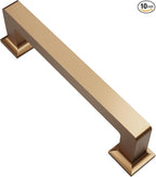 Alzassbg 10 Pack Champagne Bronze Cabinet Pulls, 3-3/4 Inch(96mm) Hole Centers Cabinet Handles Square Kitchen Hardware for Cabinets AL3046TGP