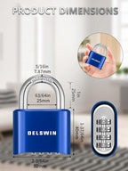DELSWIN 4-Digit Combination Lock Outdoor Padlock - Heavy Duty Locker Lock with Hardened Steel Shackle, Waterproof Combo Lock for Gym Locker, Hasp Storage, Shed, Fence, Gate (Blue,1Pcs)