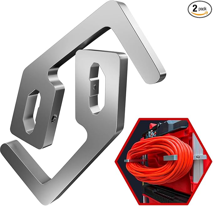 Packout Extension Cord Holder for Alpha Rail System Compatible with Milwaukee Packout Tool Box - Fits Packout Organizers - Perfect Packout Accessories Upgrade & Packout Mods Solution - Silver
