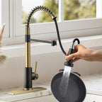 Smart Touch On Kitchen Faucet, 3 Modes Pull Down Sprayer, Sensor Activated, Ceramic Disc Valve, 360-Degree Rotation, 1 or 3 Hole Deck Plate. 10-Year Warranty. (KW-62GR, Brushed Gold/Black)