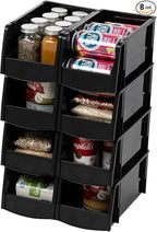 IRIS USA Medium Stackable Storage Bins, 8-Pack, 11"L x 6"W x 5"H, |Made in USA|, Plastic Open Front Shelf Bin for Organizing Parts, Hardware, Tools, Supplies, Garage Shelf, Pantry - Black
