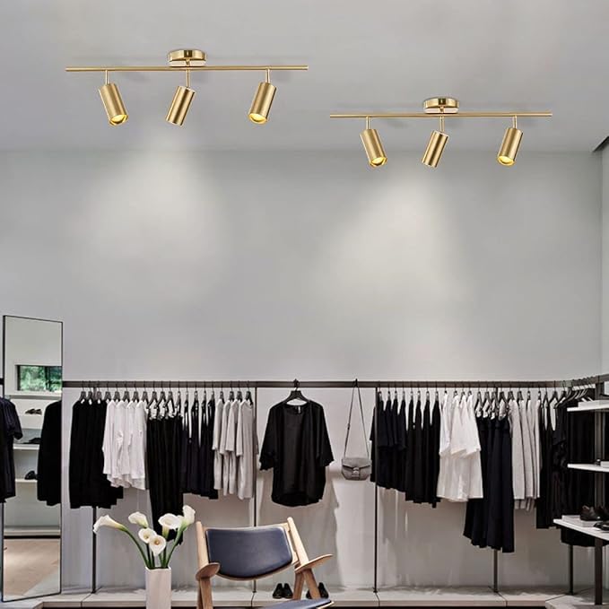 KCO Lighting Modern Brass Gold Track Lighting 3-Lights Modern Kitchen Fixtures Indoor Flush Mount Ceiling Spotlights Dimmable LED Ceiling Spot Light (3-Light)