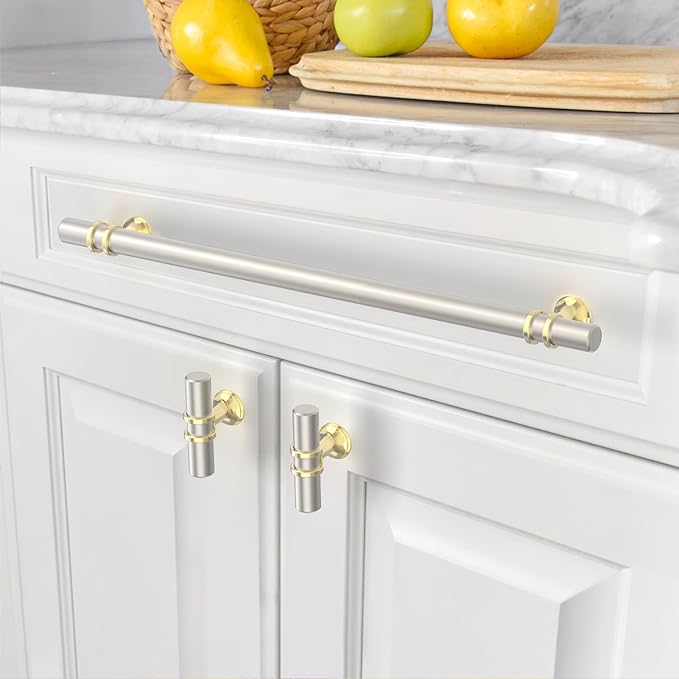 Asidrama 10 Pack 11.3 Inch(288mm) Champagne Bronze and Brushed Satin Nickel Kitchen Cabinet Handles, Cabinet Pulls Kitchen Cabinet Hardware Cupboard Handles Drawer Pulls