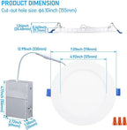 TORCHSTAR Basic Series 12-Pack 6 Inch Ultra-Thin LED Recessed Lighting with Junction Box, CRI90, Aluminum, 3000K Warm White, 5%-100% Dimmable Slim Recessed Downlight, 12W 1100LM, ETL and Energy Star