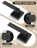 4 Pack Entry Door Levers with Lock and Key, Matte Black Keyed Alike Lockset Combo Pack, Entrance Door Handles for Office and Front Door, Door Knobs Lockset (Each with 3 Keys)