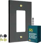 RIO SALTO Modern Metal Matte Black Wall Outlet Cover or Light Switch Cover Rocker Decora Electrical Switch Covers Decorator Plug Wall Plate Electric Outlet MIDSIZE Black Receptacle (Rocker, 1-Gang)