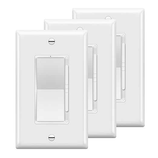 TOPGREENER Dimmer Light Switch, LED Slide Dimmer Switch,for 300W Dimmable LED/CFL Lights and 600W INC/HAL Bulbs, Single Pole/3-Way, Wall Plate Included, UL Listed, White, 3 Pack