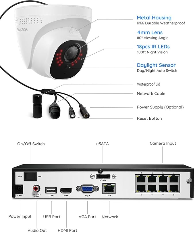 REOLINK Smart 5MP 8CH Home Security Camera System, 4pcs Wired PoE IP Cameras Outdoor with Person/Pet/Vehicle Detection, 4K 8CH NVR with 2TB HDD for 24-7 Recording, RLK8-520D4-5MP