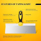 Mister Rui 12" Stainless Steel Taping Knife, Drywall Knife with Soft Grip Handle, Spackle Knife, Plastering Tool, Corrosion-Resistant Tools for Drywall Joint Taping
