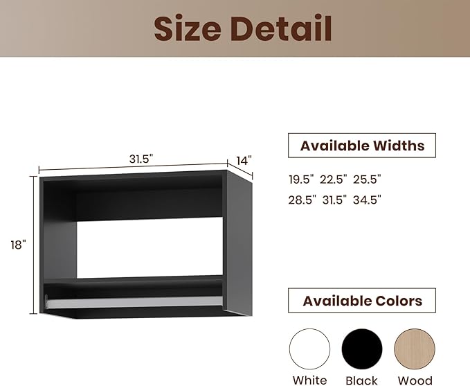 ROOMTEC 31.5" Tall Hanging Closet Unit, Modular Closet System with Hanging Rod, Wardrobe Organizer for Bedroom or Walk-in Closet, Wall Mounted, Customizable Clothes Storage Unit, Black