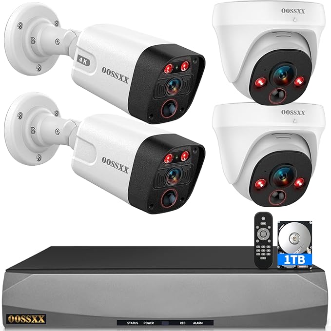 (4K HD & 130° Ultra Wide-Angle) 2-Way Audio 8MP Wired Dome PoE IP Cameras for Home Security Outdoor Camera System, 2Pcs Dome Cameras/2Pcs Bullet Camera, PIR Detection