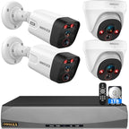 (4K HD & 130° Ultra Wide-Angle) 2-Way Audio 8MP Wired Dome PoE IP Cameras for Home Security Outdoor Camera System, 2Pcs Dome Cameras/2Pcs Bullet Camera, PIR Detection