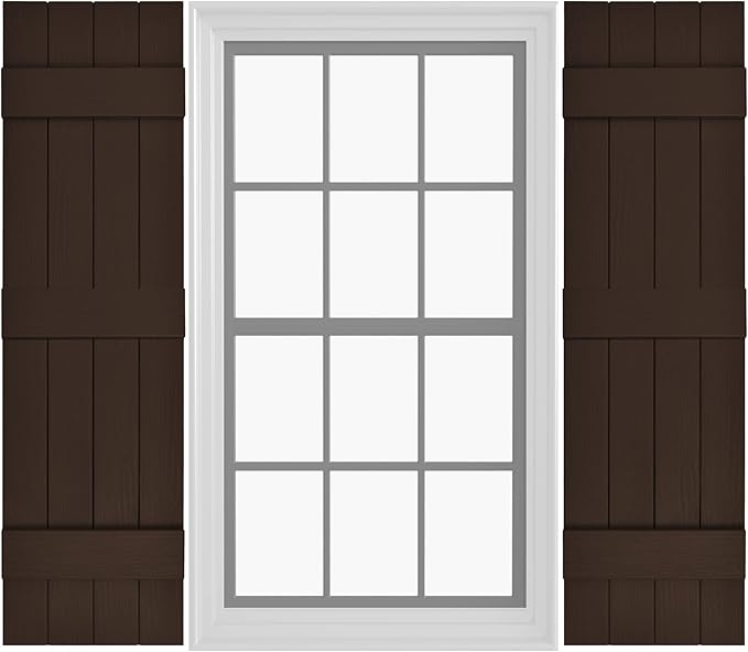 Board & Batten Vinyl Shutters (1 Pair) | 14.5"x81" (4-Board) - Coffee Bean | Exterior Window Shutters | Includes Mounting Hardware | Simple Installation | Made in USA