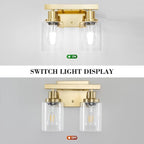 2-Light Brushed Gold Vanity Lights for Bathroom, Brushed Gold Bathroom Light Fixtures, Modern Vanity Lighting Over Mirror with Clear Glass Shade, Farmhouse Bath Wall Lamp for Mirror