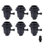 6 Pack Lamp Socket Replacement, Phenolic Medium Base Light Socket, E26 Screw Bulbs Edison Retro Pendant Lamp Holder, Lampshade Ring, 1/8 IP Thread Cap (Lamp Socket Turn Knob Swtich)