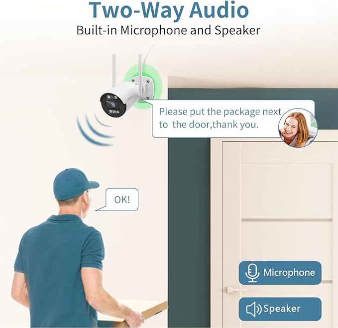 《130°Wide Angle & Two-Way Audio》Wireless Security Camera System Outdoor, WiFi Cameras Systems,Video Surveillance DVR Kits