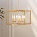 Gold Chandelier Modern Geometric 6-Light, Farmhouse Dining Room Light Fixture Over Table Kitchen Island Lighting Fixtures Metal Hanging Pendant Lighting, E12