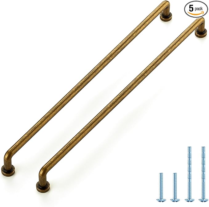 JOY DECOR Cabinet Pulls – 12-3/5 Inch Hole Center, Antique Brass, 5 Pack, Zinc Alloy Cabinet Handles for Drawers & Cupboard – Vintage Style Hardware for Kitchen, Bathroom, Dresser, Furniture Makeover