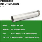 TAISHER 1PCS Stainless Steel Pipe Fittings, 1-1/4" NPT Male x 1-1/4" NPT Female Threaded, 8" Length Nipple Cast Pipe