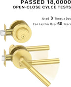Asidrama Premium Brushed Gold Zinc-Alloy Front Door Lock Set: Double Cylinder Deadbolt, Heavy Duty Security Handleset for Left/Right Exterior Doors, Universal Entry Locks (2 Pack)