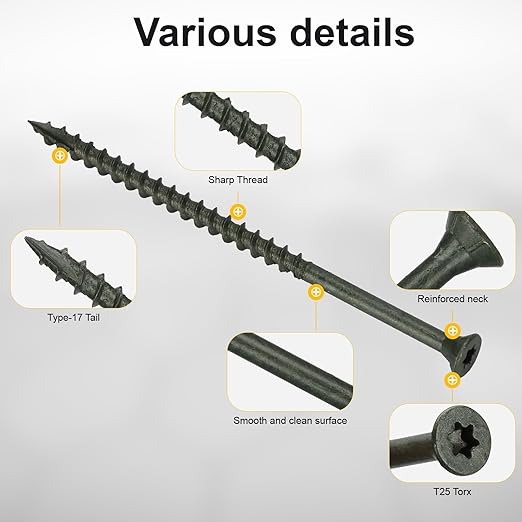 Deck Screws #10 x 4’’, T25 Star Torx Drive Flat Head Wood Screws, Green, 5lb