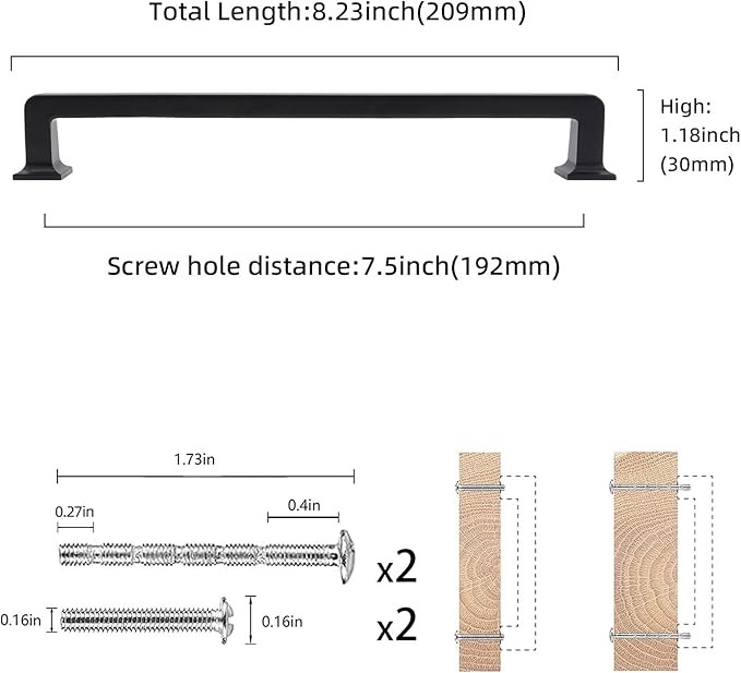 COTYKILEY 6 Pack 7.5 Inch(192mm) Matte Black Kitchen Cabinet Handles Cabinet Pulls Cabinet Door Handles Kitchen Cabinet Hardware Cupboard Drawer Pulls Dresser Handles