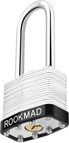 Keyed Padlocks, Laminated Steel Padlock, Keyed Alike Locks with Same Keys, Long Shackle, PE Plastic Hoop, The Lead Content of This Pad Lock complies with CA65, 50 Pack