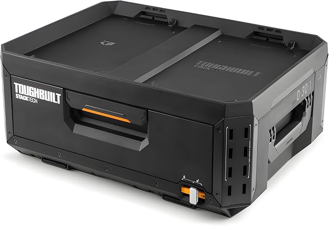 ToughBuilt StackTech 1 Drawer Tool Box, Heavy-Duty Portable Tools Chest, 50 lb Capacity - Stackable Toolbox Storage Organizer with 8 Dividers, Auto-Latching Drawers and Accessory Rails