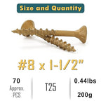 WELLOCKS Deck Screws, Wood Screws, Tan, Superior Rust Resistant, Epoxy Coated, Above 1000 Hour Salt Spray Coating T25 Torx Star Bit Included for Outdoor Wood Fence (Trial Size 0.44LBS, #8×1-1/2")