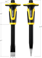 Rock Chisel Set, Firecore 3PCS Masonry Chisel with Hand Guard, Heavy Duty Point Flat Cold Chisel for Concrete Stone Brick Rock Tile Mortar Breaking Demolishing Carving Splitting Cutting Mason Tools