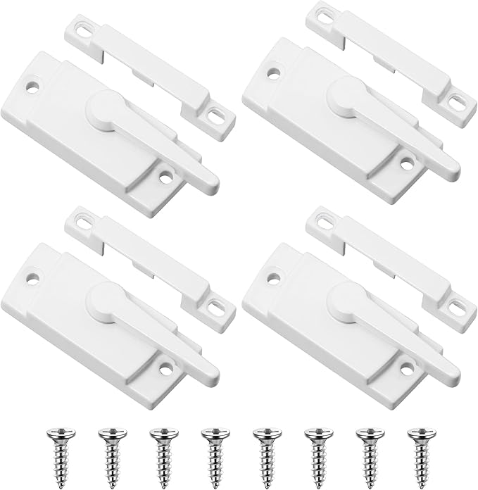 4 Pack Window Locks, Window Sash Lock for Single-Hung and Double-Hung Windows, White cam sash Lock for Vertical and Horizontal Sliding Windows