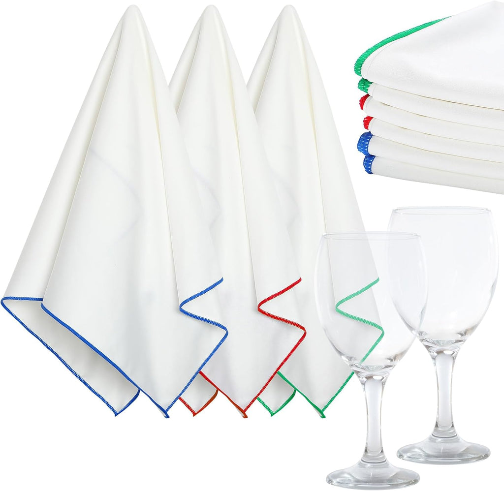 VitalCozy 6 Pcs Wine Glass Polishing Cloths Large Microfiber Cleaning Cloths 25 x 20 Inch Lintless Towels for Drying Wine Glasses Cleaning Window Stemware Dishes Glassware (Burgundy, Blue, Green)